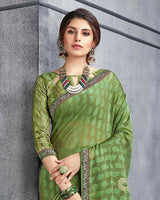 Vishal Prints Olive Green Brasso Saree With Foil Print And Zari Border
