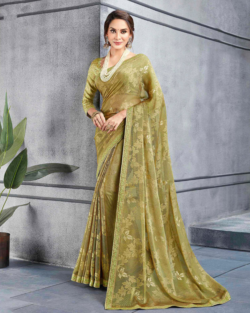Vishal Prints Sand Brasso Saree With Foil Print And Zari Border