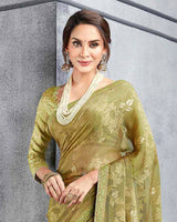 Vishal Prints Sand Brasso Saree With Foil Print And Zari Border