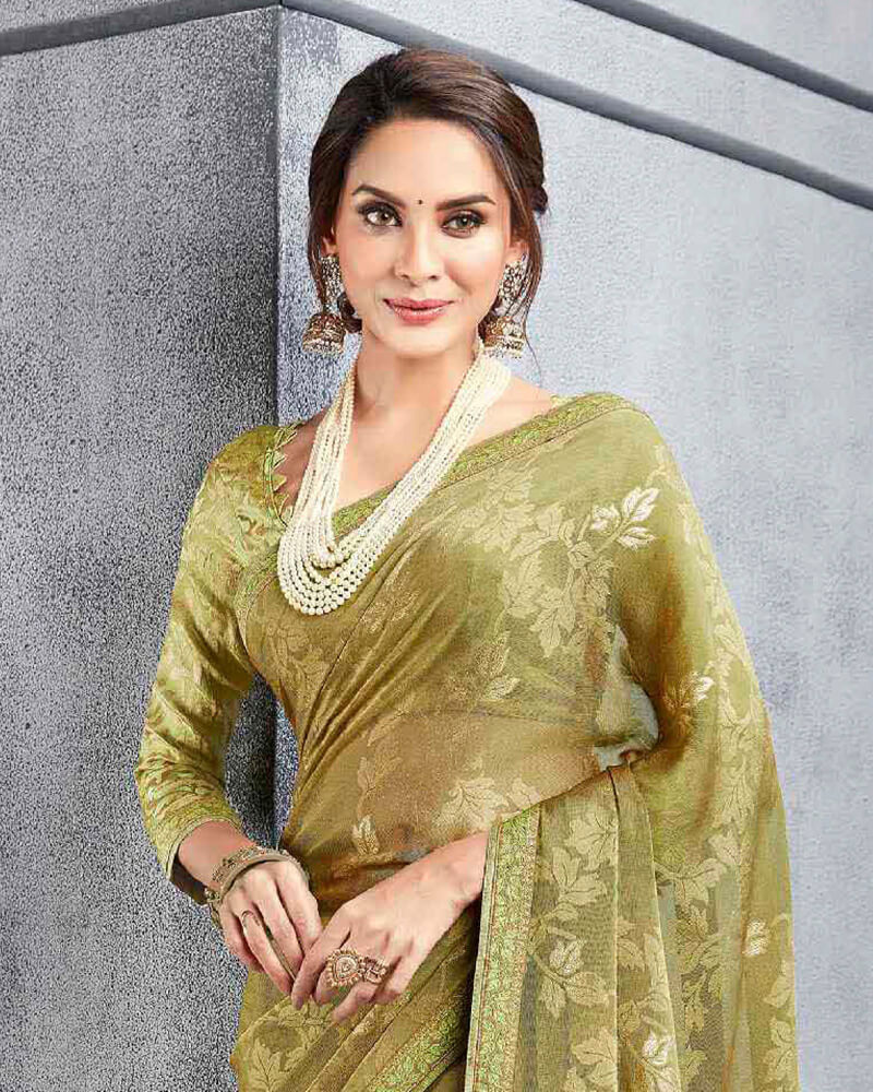 Vishal Prints Sand Brasso Saree With Foil Print And Zari Border
