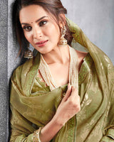 Vishal Prints Sand Brasso Saree With Foil Print And Zari Border