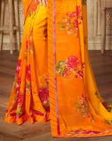 Vishal Prints Yellow Printed Georgette Saree With Border