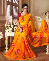 Vishal Prints Yellow Printed Georgette Saree With Border