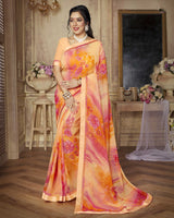 Vishal Prints Peach Printed Georgette Saree With Satin Border