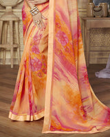 Vishal Prints Peach Printed Georgette Saree With Satin Border