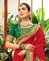 Vishal Prints Pinkish Red Art Silk Saree With Embroidery Work And Tassel