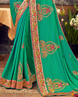 Vishal Prints Aqua Green Art Silk Saree With Embroidery Work And Tassel