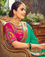 Vishal Prints Aqua Green Art Silk Saree With Embroidery Work And Tassel