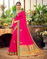 Vishal Prints Hot Pink Art Silk Saree With Embroidery Work And Tassel