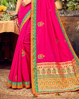 Vishal Prints Hot Pink Art Silk Saree With Embroidery Work And Tassel