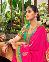 Vishal Prints Hot Pink Art Silk Saree With Embroidery Work And Tassel