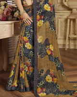 Vishal Prints Black Printed Georgette Saree With Border