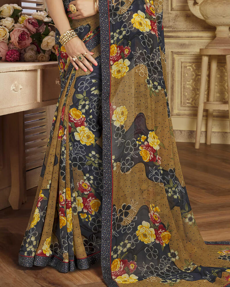 Vishal Prints Black Printed Georgette Saree With Border