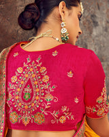 Vishal Prints Yellowish Orange Art Silk Saree With Embroidery Work And Tassel