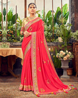 Vishal Prints Red Art Silk Saree With Embroidery Work And Tassel