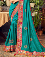 Vishal Prints Teal Green Art Silk Saree With Embroidery Work And Tassel