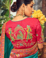 Vishal Prints Teal Green Art Silk Saree With Embroidery Work And Tassel