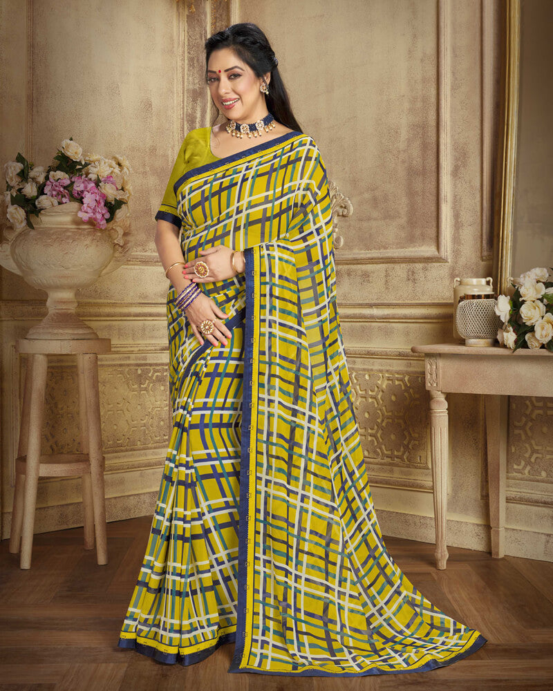 Vishal Prints Olive Green Printed Georgette Saree With Border
