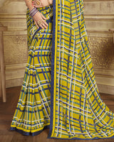 Vishal Prints Olive Green Printed Georgette Saree With Border