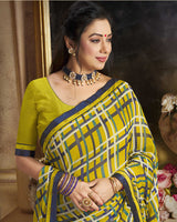 Vishal Prints Olive Green Printed Georgette Saree With Border