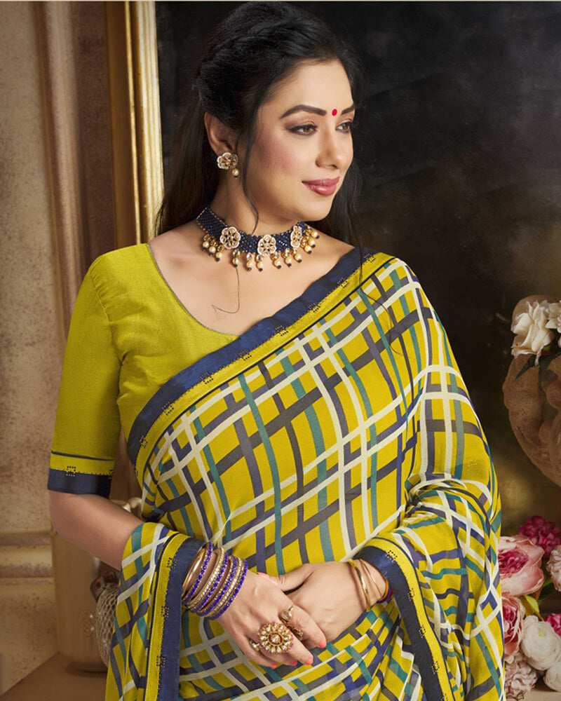 Vishal Prints Olive Green Printed Georgette Saree With Border