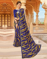 Vishal Prints Dark Blue Printed Georgette Saree With Border