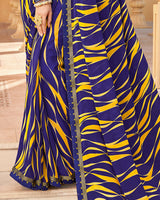 Vishal Prints Dark Blue Printed Georgette Saree With Border