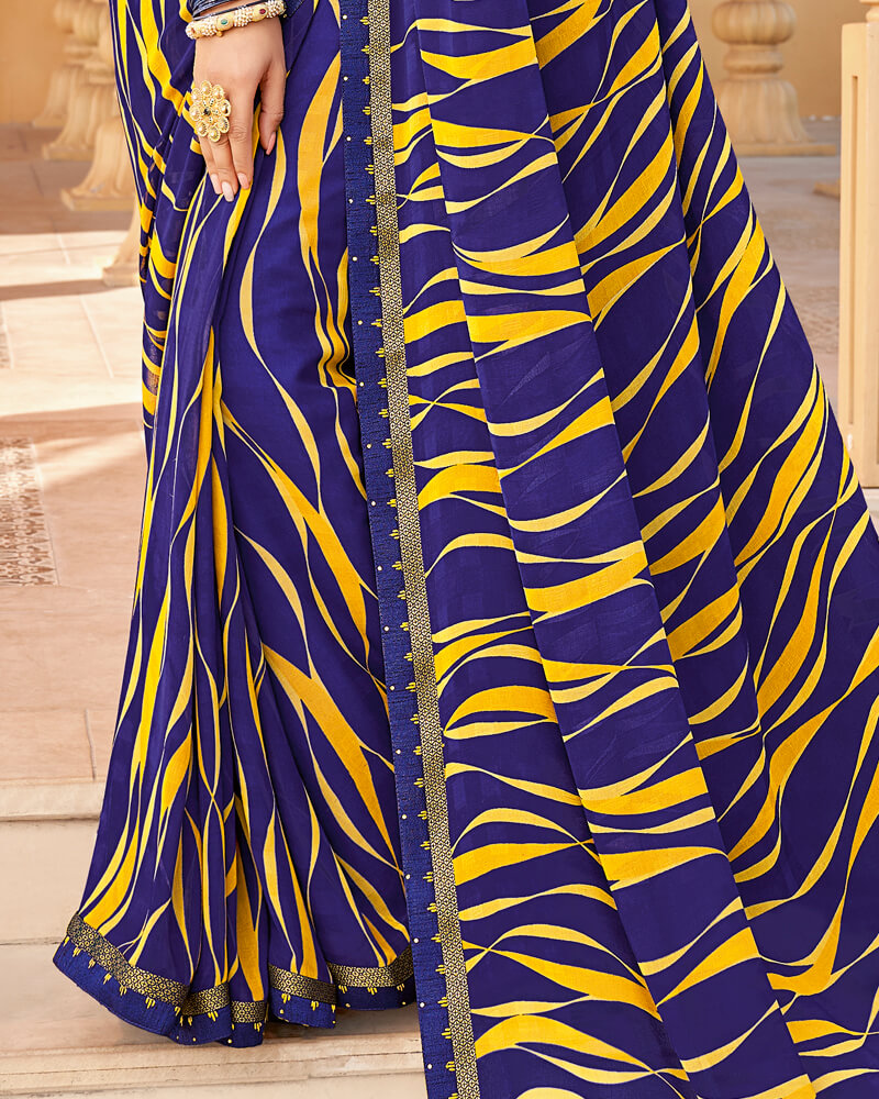 Vishal Prints Dark Blue Printed Georgette Saree With Border