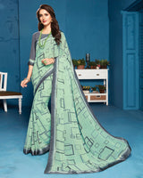 Vishal Prints Sea Green Printed Georgette Saree With Border