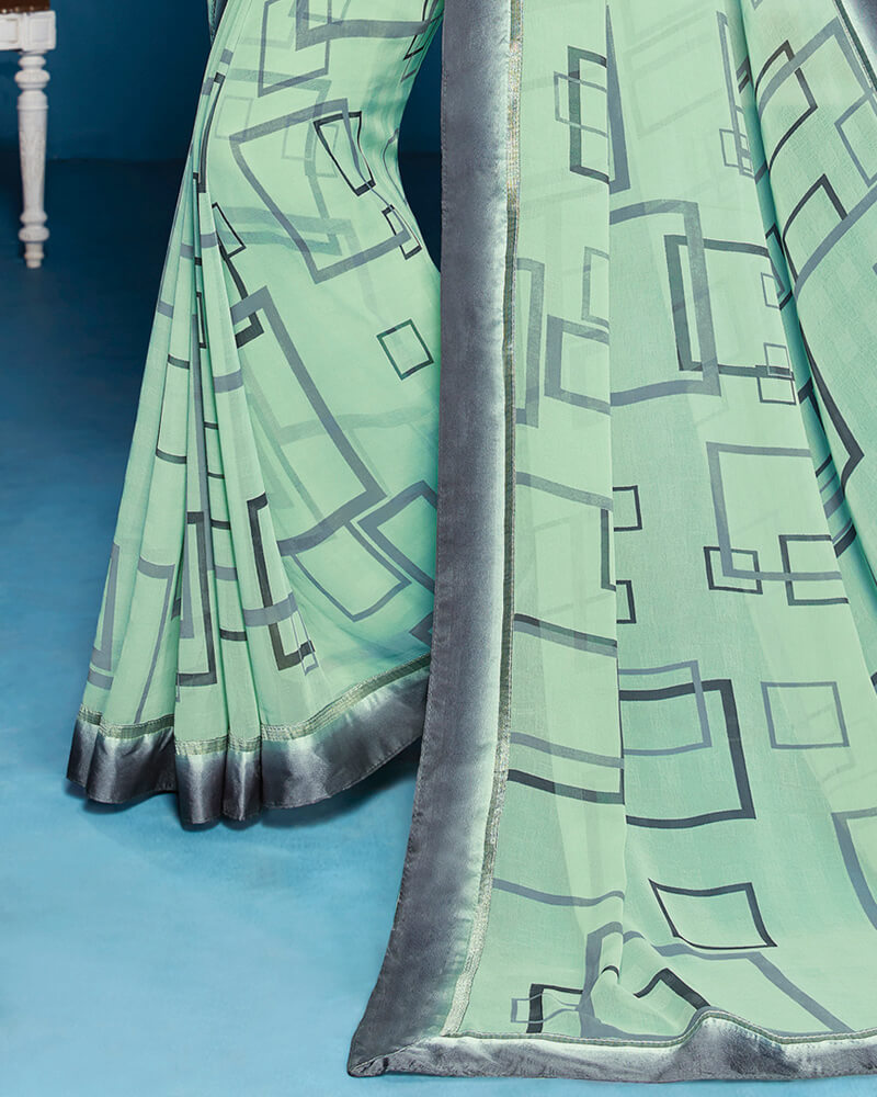 Vishal Prints Sea Green Printed Georgette Saree With Border