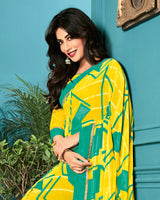 Vishal Prints Yellow Printed Georgette Saree With Border