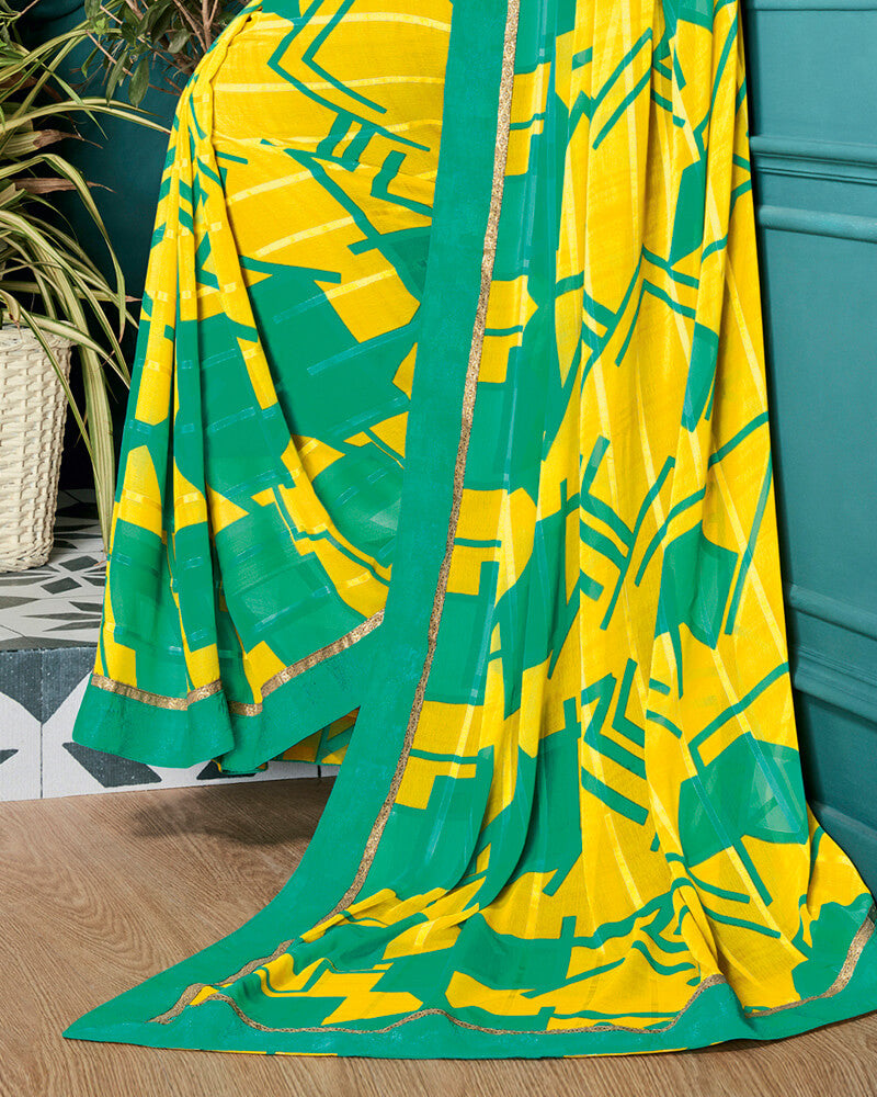 Vishal Prints Yellow Printed Georgette Saree With Border