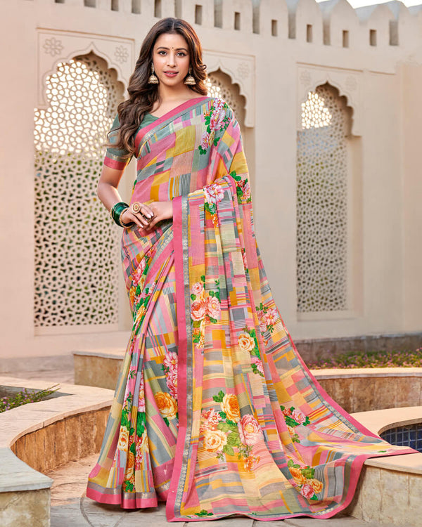 Vishal Prints Multicolour Printed Georgette Saree With Border