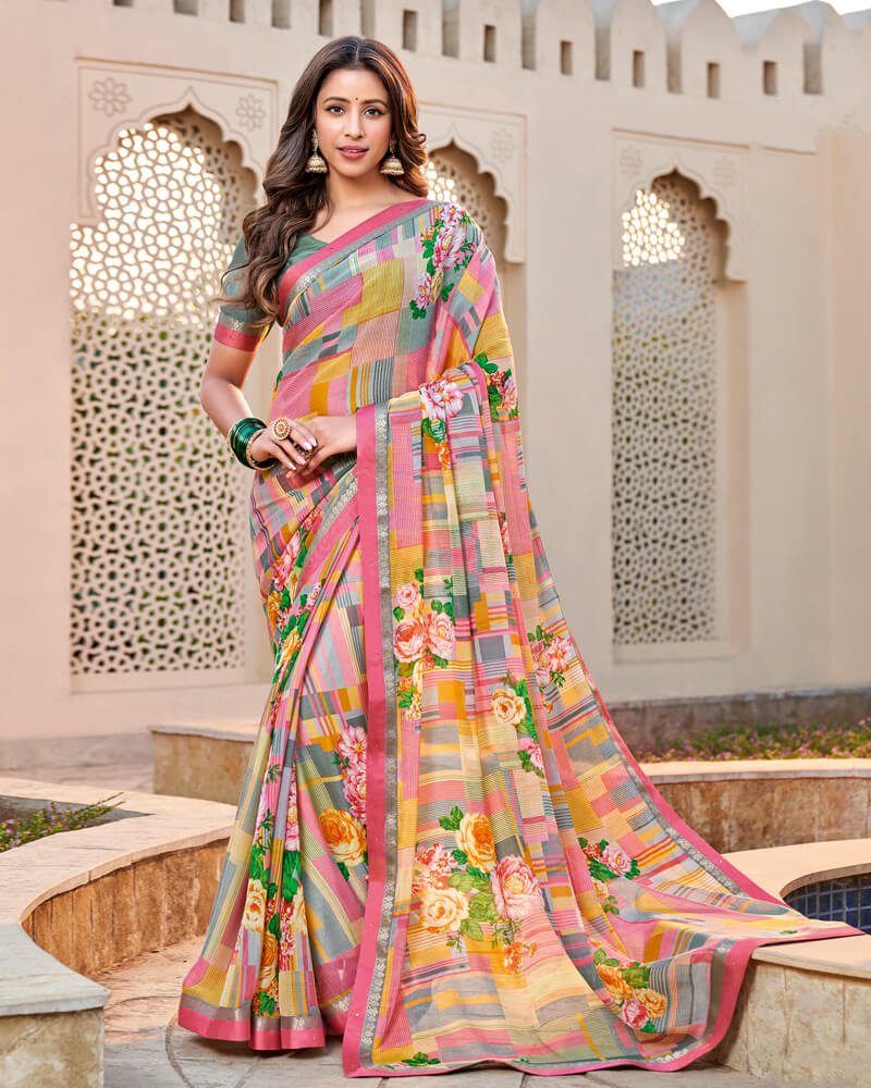 Vishal Prints Multicolour Printed Georgette Saree With Border
