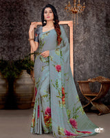 Vishal Prints Pastel Blue Patterned Digital Print Chiffon Saree
