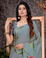 Vishal Prints Pastel Blue Patterned Digital Print Chiffon Saree