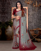 Vishal Prints Grey Patterned Digital Print Chiffon Saree