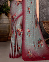 Vishal Prints Grey Patterned Digital Print Chiffon Saree