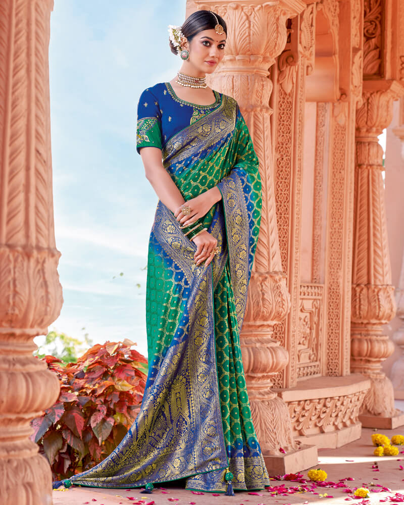 Vishal Prints Jade Green Art Silk Saree With Embroidery Work And Tassel