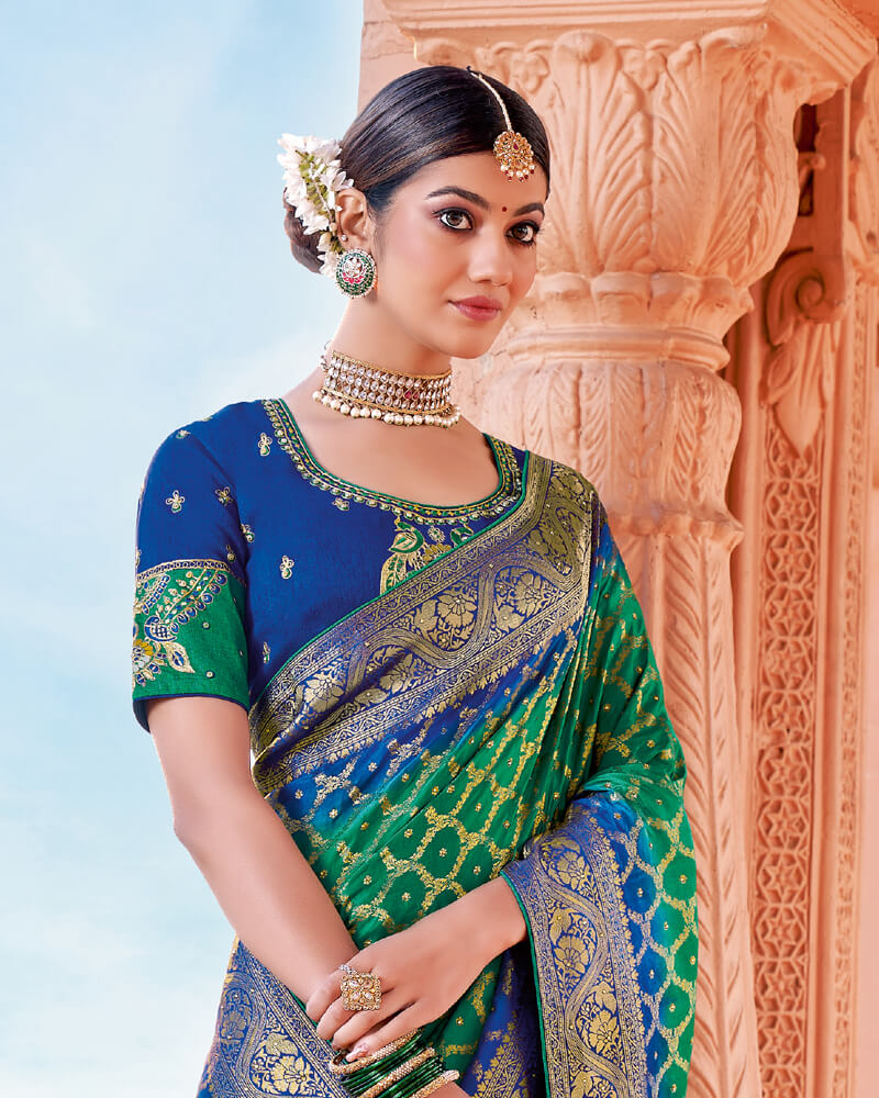 Vishal Prints Jade Green Art Silk Saree With Embroidery Work And Tassel