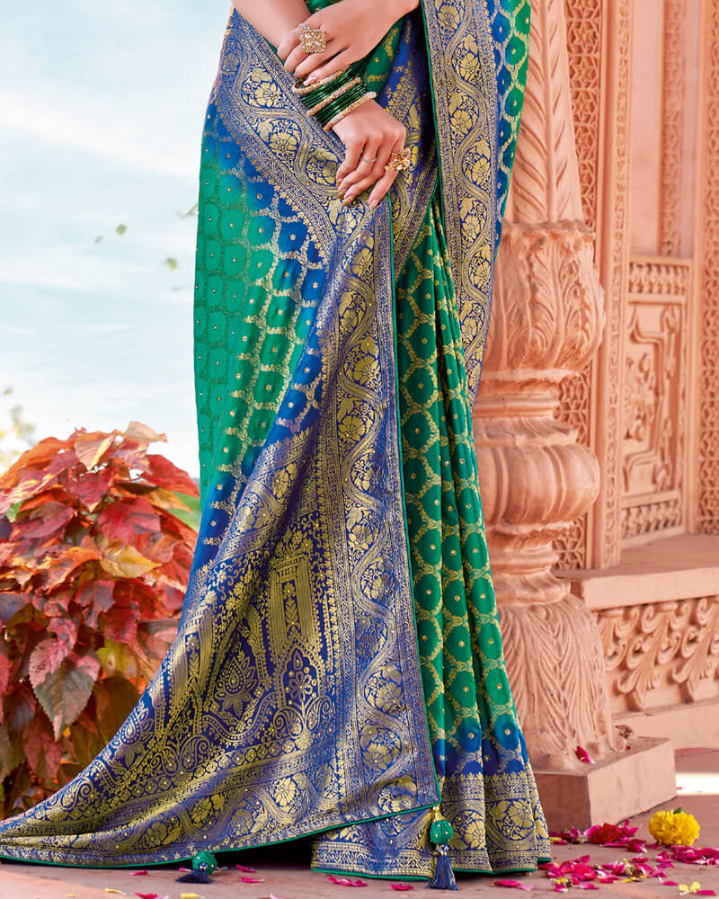 Vishal Prints Jade Green Art Silk Saree With Embroidery Work And Tassel
