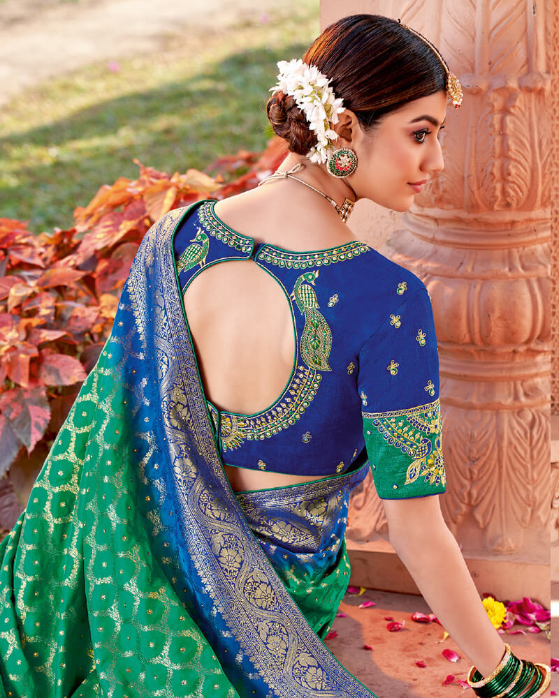 Vishal Prints Jade Green Art Silk Saree With Embroidery Work And Tassel