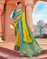 Vishal Prints Dark Yellow Art Silk Saree With Embroidery Work And Tassel