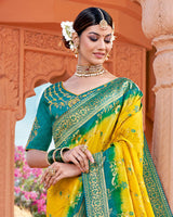 Vishal Prints Dark Yellow Art Silk Saree With Embroidery Work And Tassel