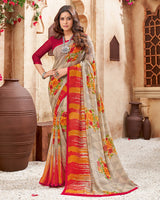 Vishal Prints Pastel Brown Printed Georgette Saree With Piping