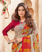 Vishal Prints Pastel Brown Printed Georgette Saree With Piping
