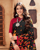 Vishal Prints Black Printed Georgette Saree With Piping