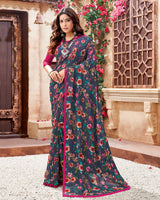 Vishal Prints Pastel Blue Printed Georgette Saree With Piping