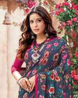 Vishal Prints Pastel Blue Printed Georgette Saree With Piping