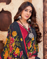 Vishal Prints Navy Blue Printed Georgette Saree With Piping